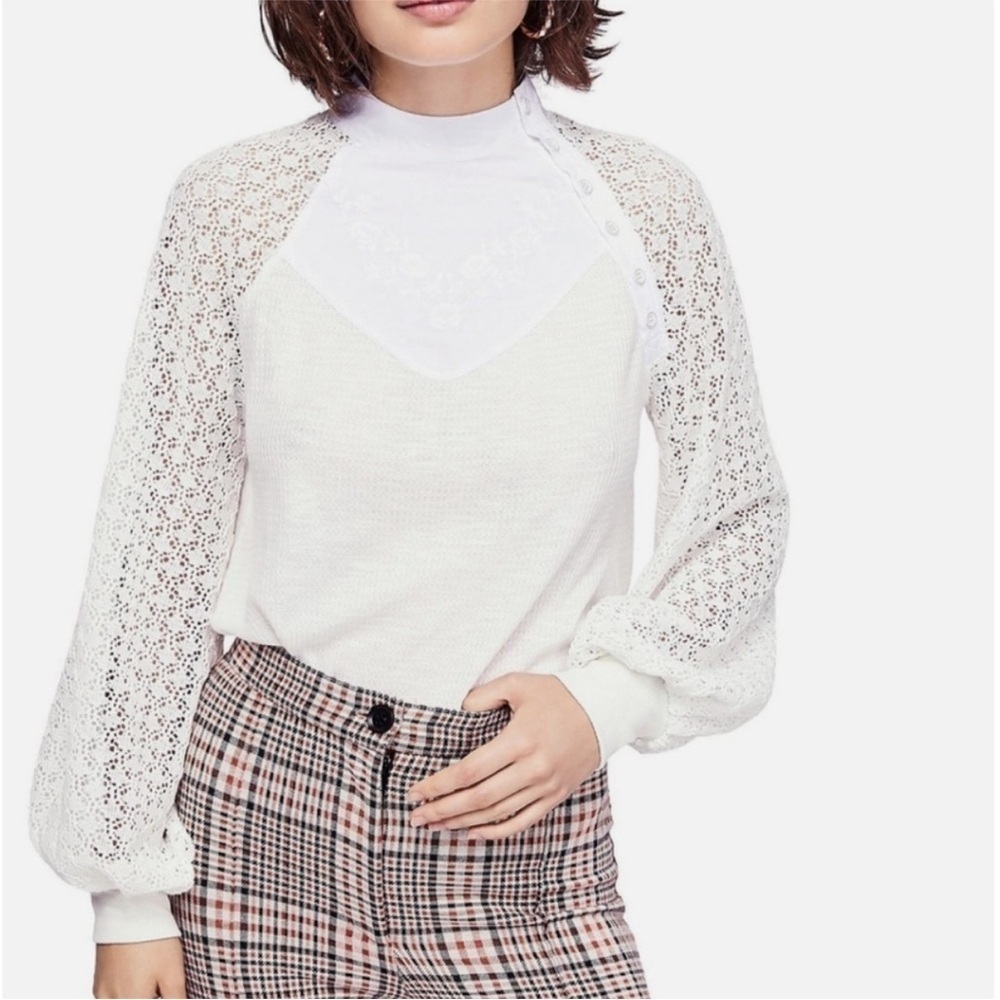 Free People White Sweetest Thing Crochet Thermal Top Size M
